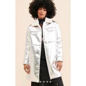 Avec Les Filles / Sherpa Collar Metallic Long Coat / Sz Small